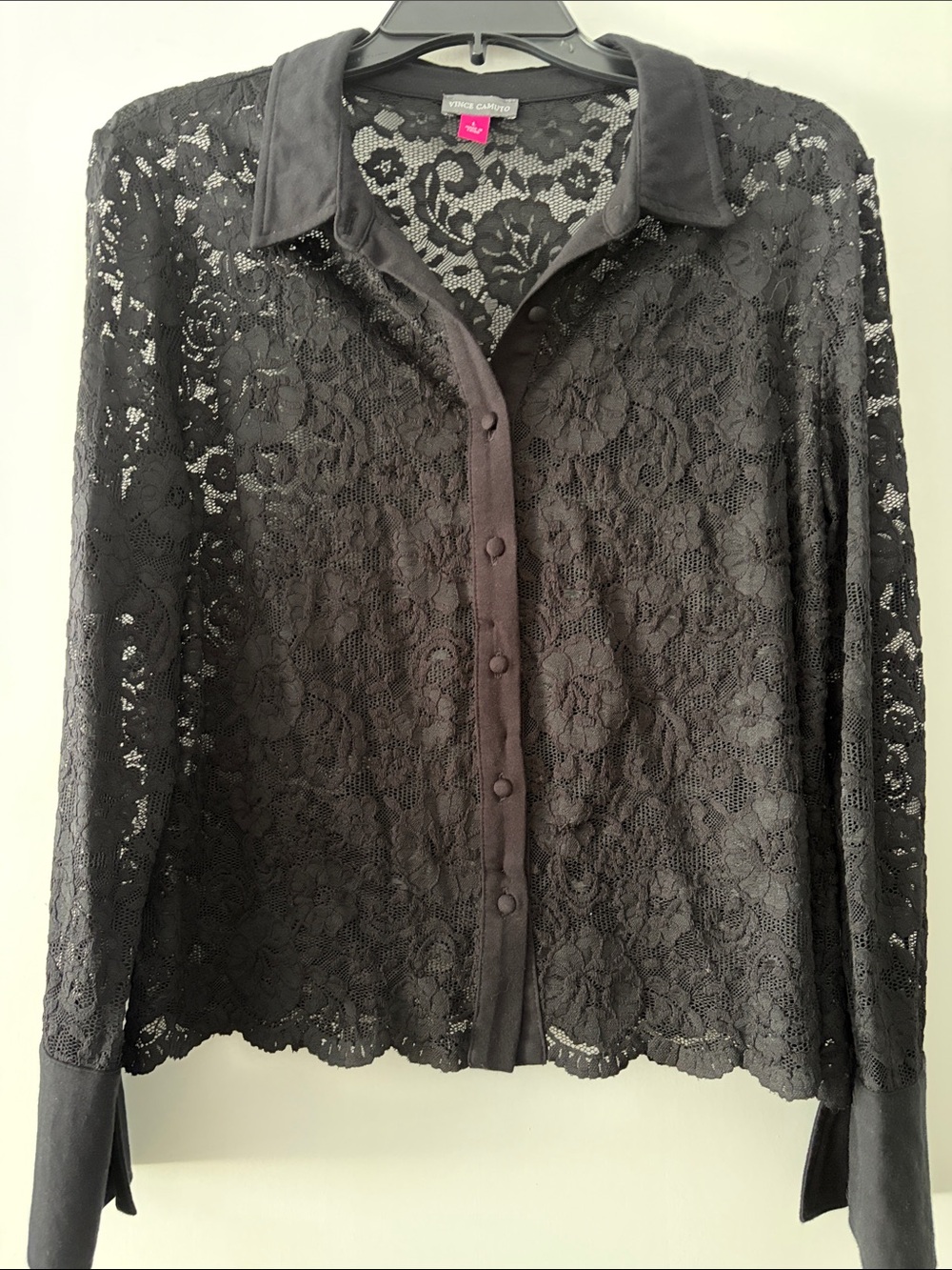 Vince Camuto Black Floral Lace Button-Front Shirt